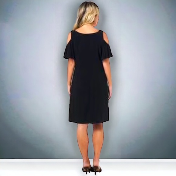 New MSK Cold Shoulder A-Line Little Black Dress Size MP Medium Petite - Picture 2 of 5